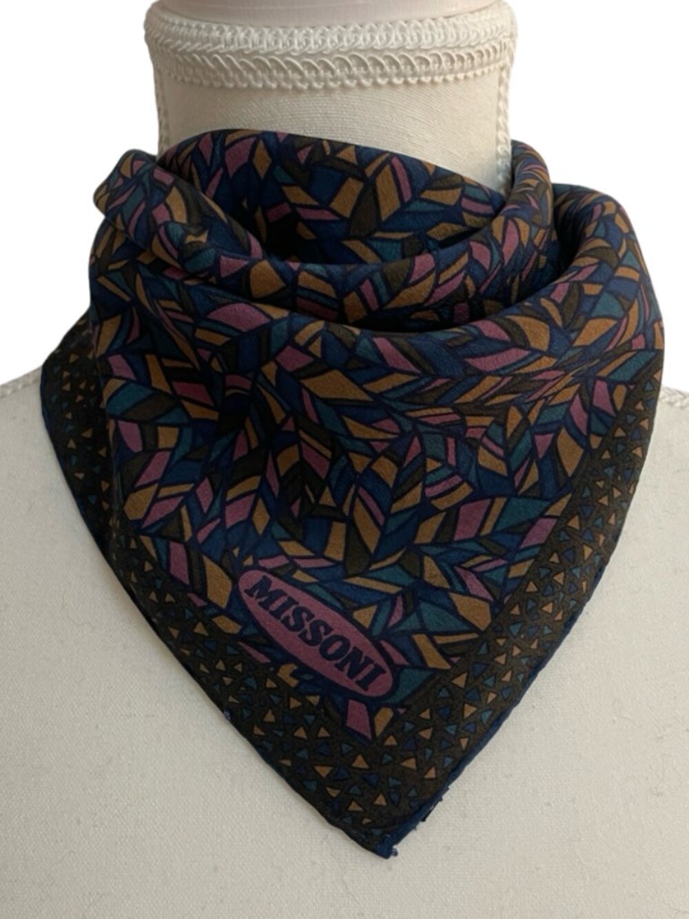 Missoni 100% Silk Geometric Scarf Handmade in Spain 17" x 17"